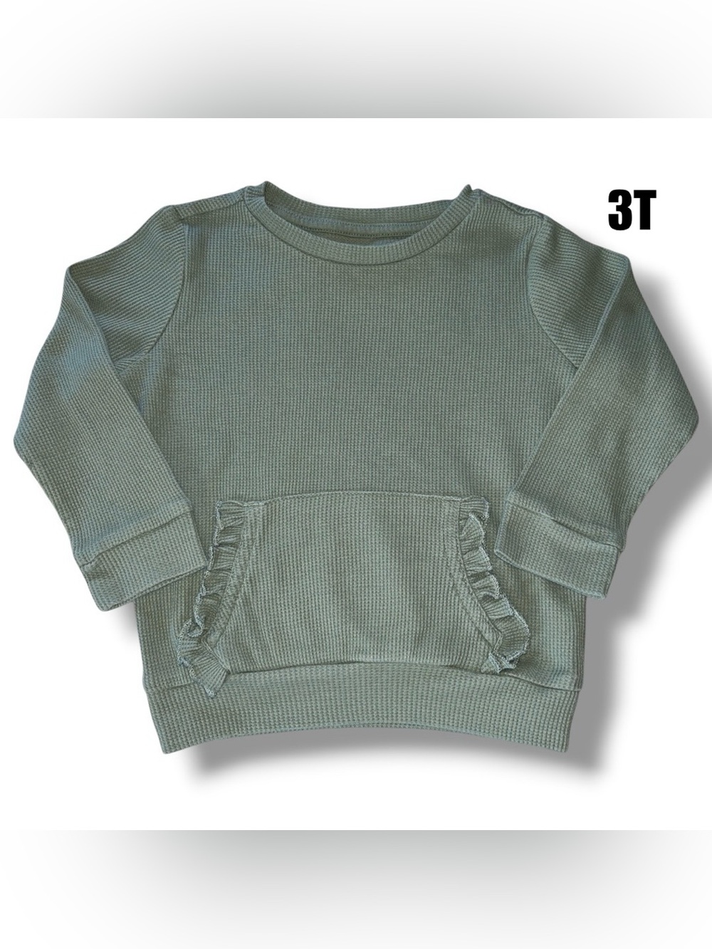 EUC, Light Sage Green Thermal Ruffle Pocket Pullover size 3T